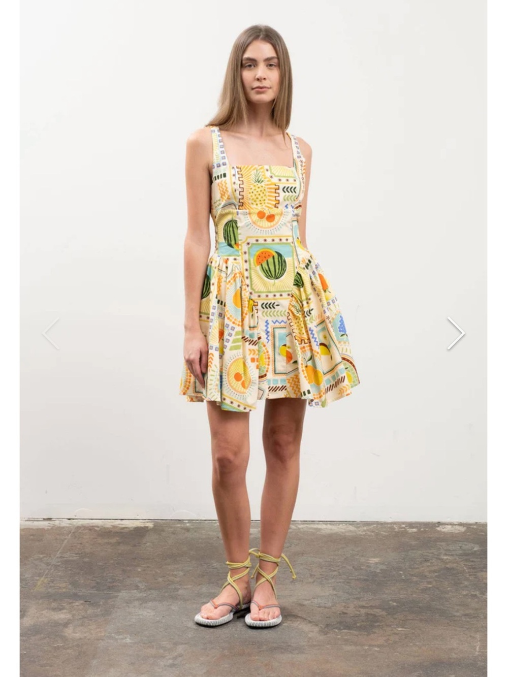 Moon River Yellow Printed Mini Dress with Green & Blue Accents